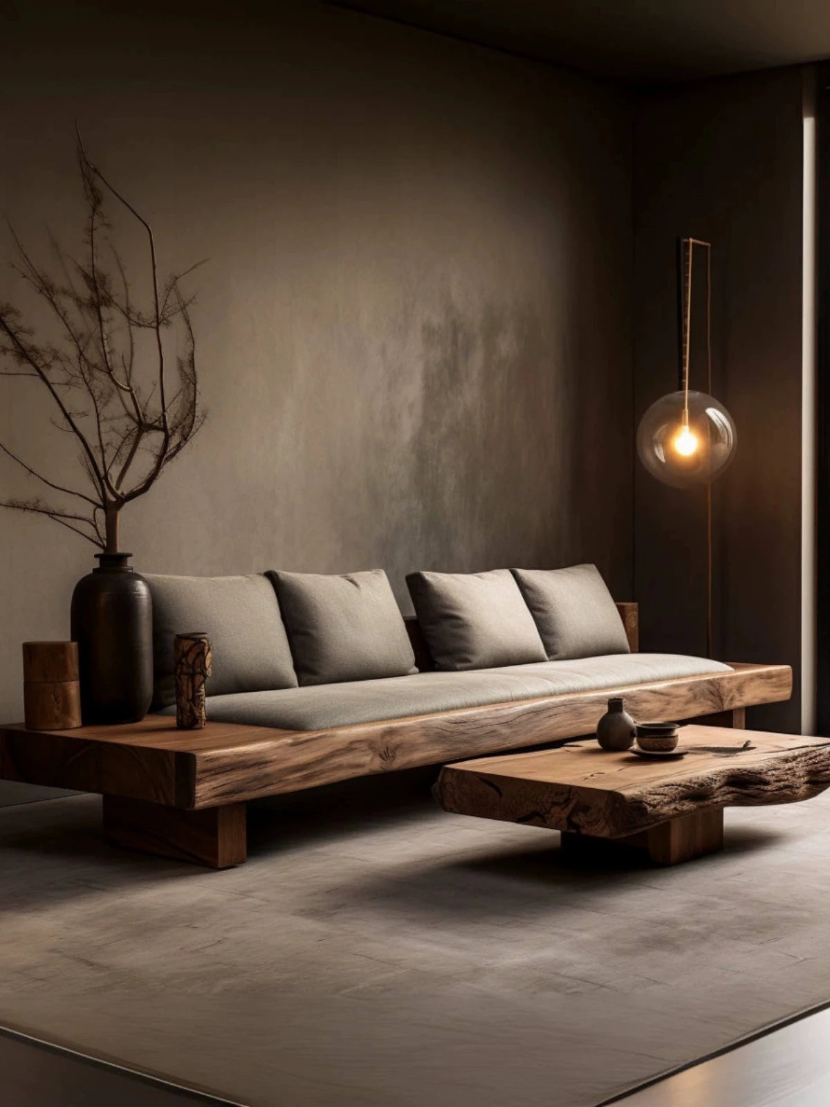 Sillón cuero base flotante en madera