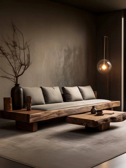 Sillón cuero base flotante en madera