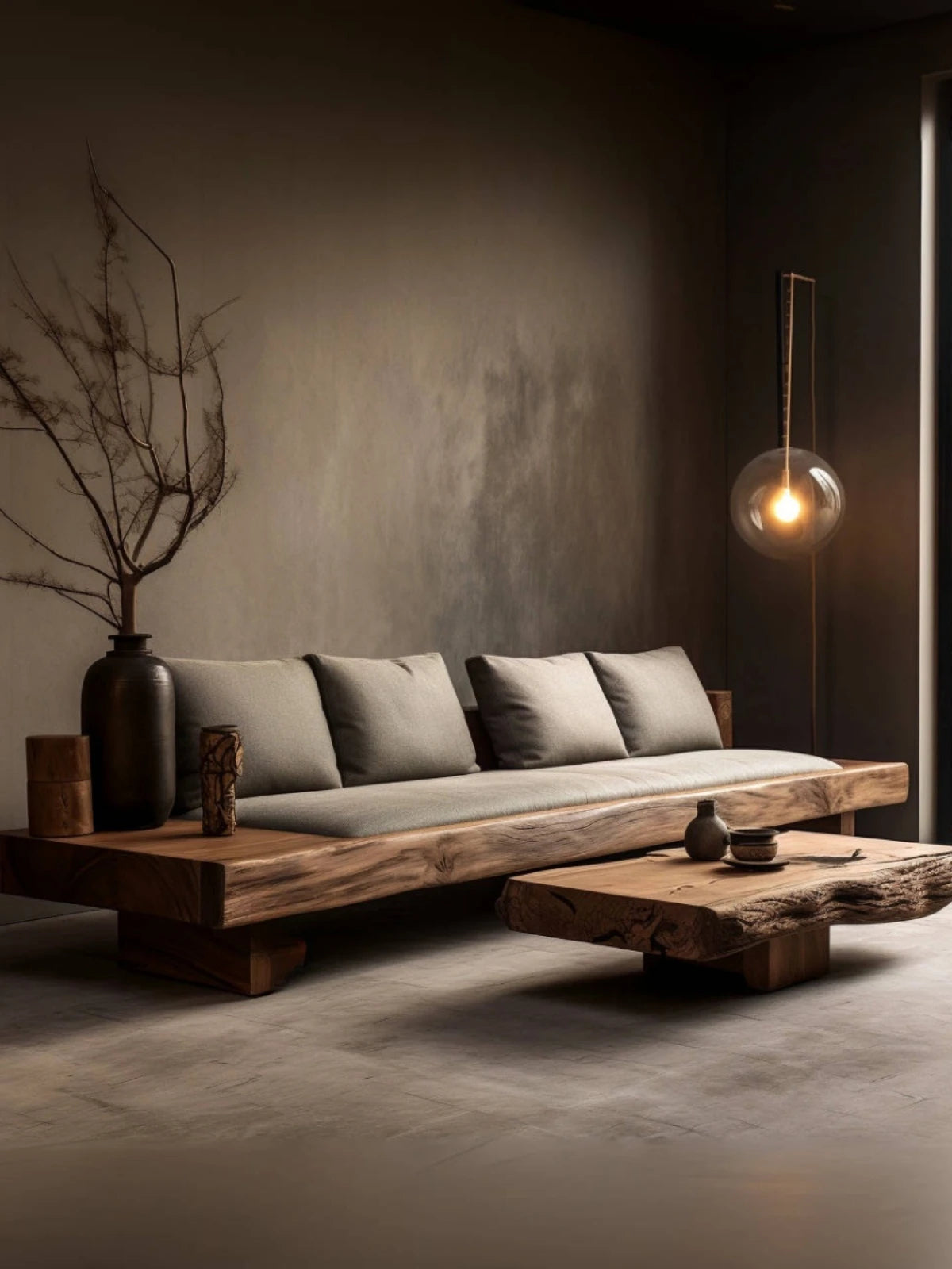 Sillón cuero base flotante en madera