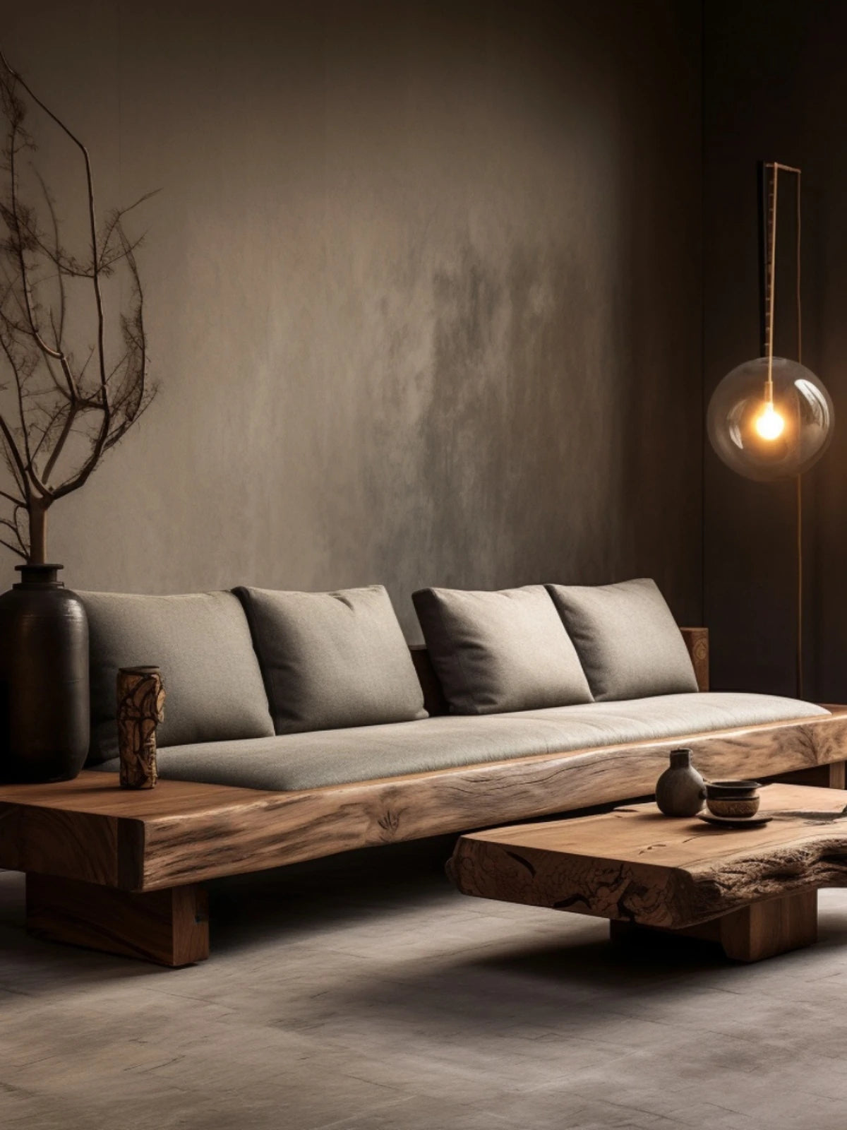Sillón cuero base flotante en madera